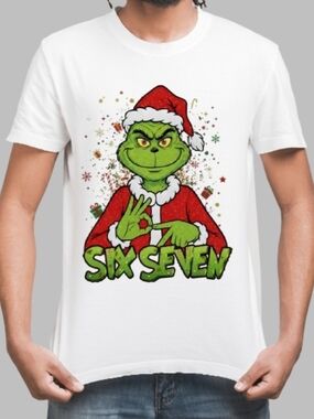 Green Grinch Santa Graphic Tee - White